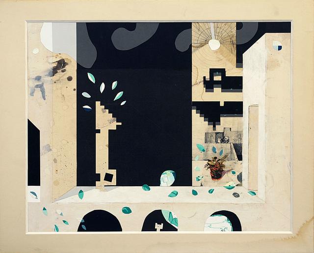 Into the maze. painting by Kristoffer Zetterstrand. pixelated old school puzzle art. collage